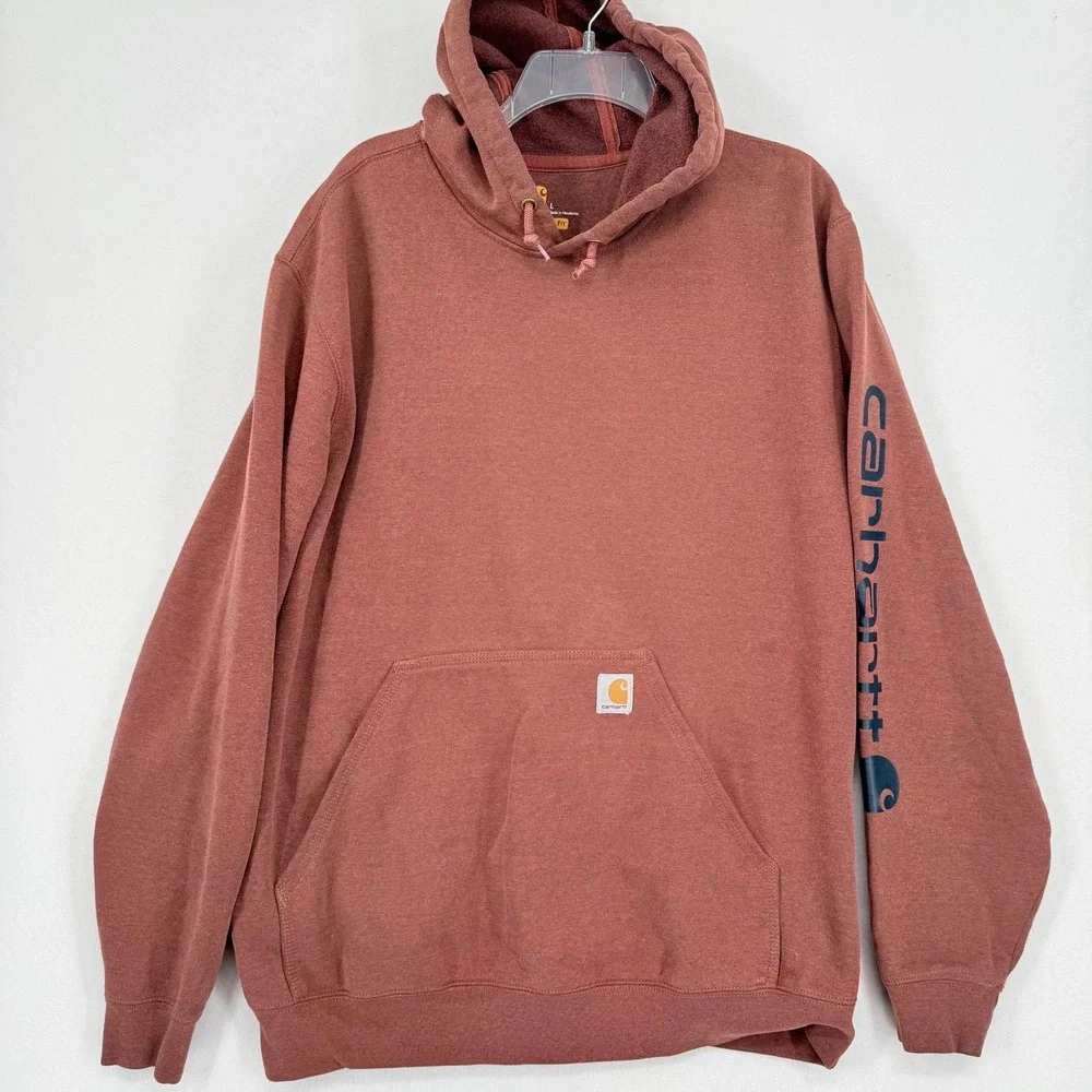 Carhartt Hoodie Mens Large Brown Original Fit Sleeve Logo K288 Pullover Fleece
